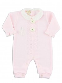 Picture baby footie mixed wool kitten and rosellas. Colour pink, size 3-6 months