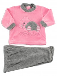 baby footie outfit in chenille winter time. Colour coral pink, size 3-6 months