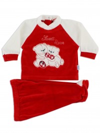 Baby footie outfit image in chenille sweet love. Colour red, size 0-1 month