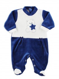 baby footie in chenille baby bear and star. Colour blue, size 3-6 months