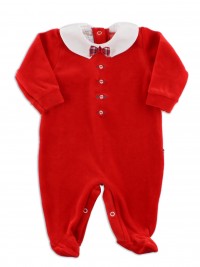 Picture baby footie in chenille bow tie. Colour red, size 3-6 months