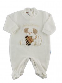 Image baby footie chenille Scottish puppies. Colour creamy white, size 0-1 month