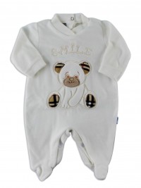 Image baby footie chenille Scottish smile. Colour creamy white, size 6-9 months