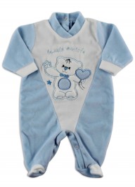 Picture baby footie chenille my friends. Colour light blue, size 6-9 months