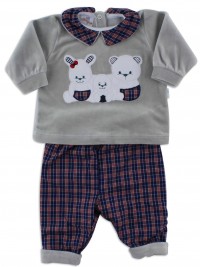 Picture baby footie outfit in chenille friends in partying. Colour grey, size 6-9 months