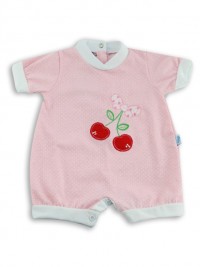 Image baby footie romper cherries. Colour pink, size 1-3 months