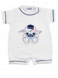 Image baby footie romper navy. Colour white, size 0-1 month