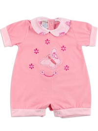 Image baby footie romper butterfly. Colour coral pink, size 1-3 months