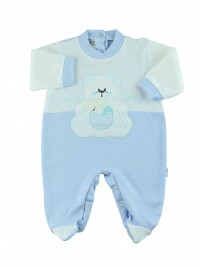 cotton baby footie interlock baby bear. Colour light blue, size 6-9 months