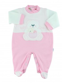 cotton baby footie interlock baby bear. Colour pink, size 3-6 months