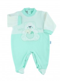 cotton baby footie interlock baby bear. Colour green, size 6-9 months