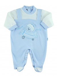 cotton baby footie interlock fly ooohhh. Colour light blue, size 6-9 months