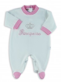 Picture baby footie interlock little cream princes. Colour pink, size 0-1 month