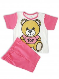 Picture baby footie cotton outfit jersey bear toy. Colour coral pink, size 6-9 months