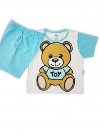 Picture baby footie cotton outfit jersey bear toy. Colour turquoise, size 3-6 months