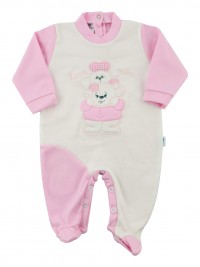 Baby footie interlock baby bear with bunny. Colour pink, size 1-3 months