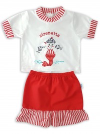 Baby footie cotton jersey mermaid outfit image. Colour red, size 1-3 months