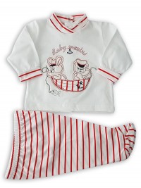 Picture baby footie outfit cotton baby marins. Colour red, size 3-6 months