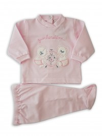 Picture baby footie outfit in piquet playfulness. Colour pink, size 1-3 months