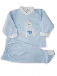 Picture baby footie outfit in very tender cotton. Colour light blue, size 3-6 months