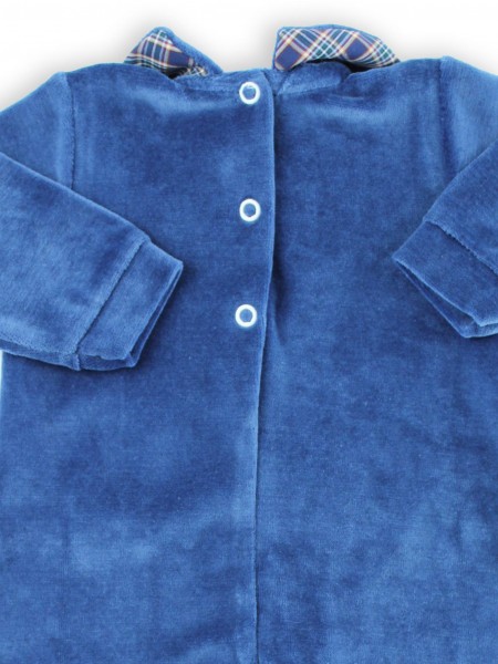 Image baby footie chenille vest Scottish fabric. Colour blue, size 0-1 month 2