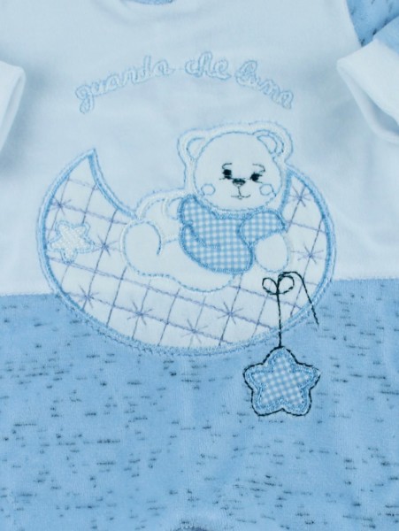 baby footie chenille baby bear look at that moon. Colour light blue, size 00 3
