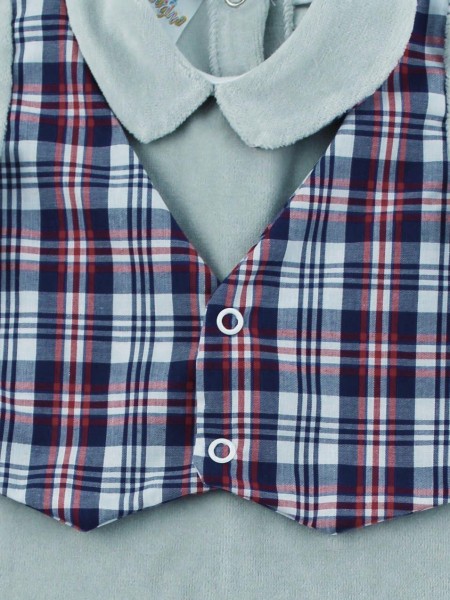 Image baby footie chenille vest Scottish fabric. Colour grey, size 0-1 month 3