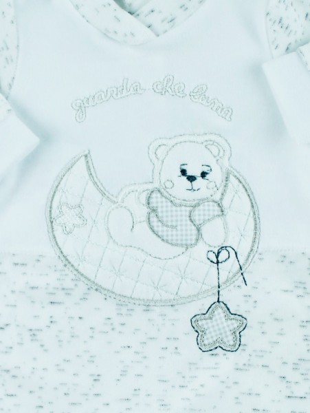 baby footie chenille baby bear look at that moon. Colour white, size 00 3