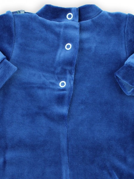 Picture baby footie chenille vest and bow tie fabric. Colour blue, size 0-1 month 3