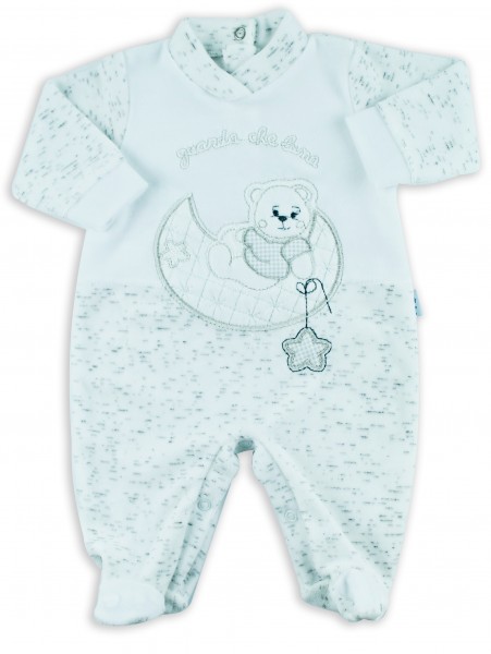 Picture baby footie chenille baby bear looking at that moon. Colour white, size 0-1 month White Size 0-1 month