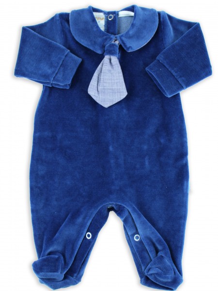 Picture baby footie chenille necktie fabric. Colour blue, size 0-1 month Blue Size 0-1 month