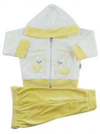 Picture hooded jumpsuit we become friends. Colour yellow, size 0-1 month