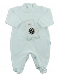 Picture baby footie chenille baby bear hello. Colour creamy white, size 0-1 month