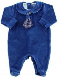 Picture baby footie chenille tie fabric. Colour blue, size 1-3 months