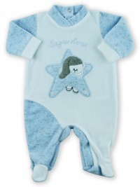 Picture baby footie chenille baby bear dreams gold. Colour light blue, size 6-9 months