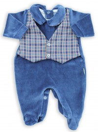 Image baby footie chenille vest Scottish fabric. Colour blue, size 0-1 month