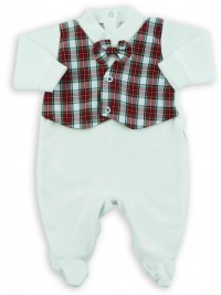 Picture baby footie chenille vest and bow tie fabric. Colour creamy white, size 0-1 month