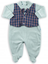 Picture baby footie chenille vest and bow tie fabric. Colour grey, size 3-6 months
