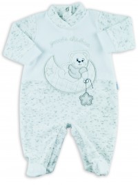 Picture baby footie chenille baby bear looking at that moon. Colour white, size 3-6 months