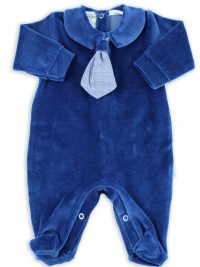 Picture baby footie chenille necktie fabric. Colour blue, size 1-3 months