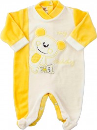 Picture baby footie chenille bear teddy. Colour yellow, size 0-1 month