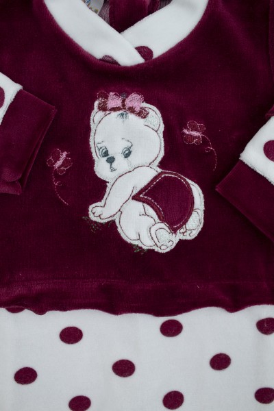 baby footie chenille teddy bear butterfly polka dots. Colour black cherry, size 1-3 months 2