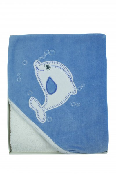 Triangle Bathrobe, White Background, Embroidered Dolphin. Colour light blue, one size 3