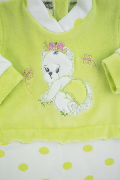 baby footie chenille teddy bear butterfly polka dots. Colour pistacchio green, size 00 2