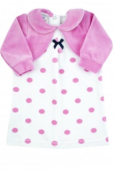 newborn baby polka dot chenille dress with solid-coloured shoulder covers. Colour fuchsia, size 0-3 months Fuchsia Size 0-3 months