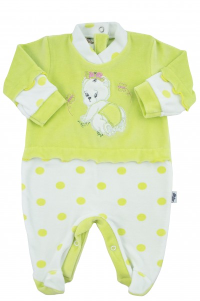 baby footie chenille teddy bear butterfly polka dots. Colour pistacchio green, size 00 Pistacchio green Size 00