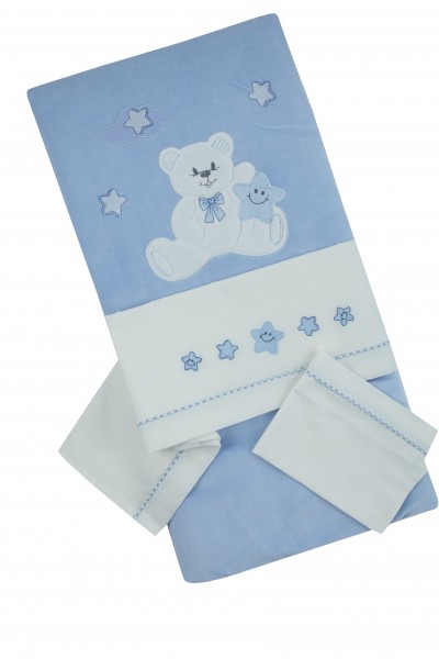 coordinated newborn baby chenille cradle 4pcs with baby bear sheet. Colour light blue, one size Light blue One size