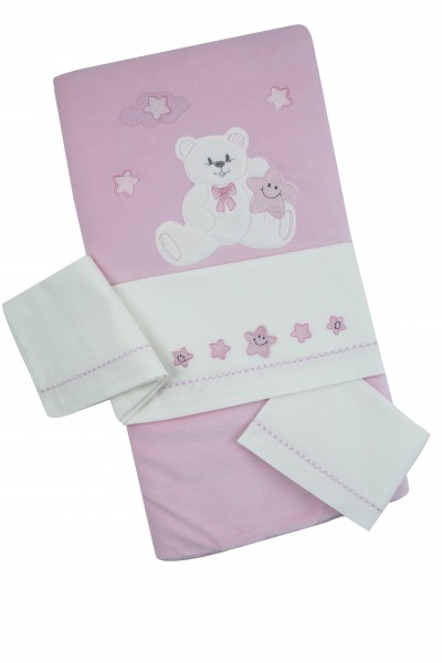 coordinated newborn baby chenille cradle 4pcs with baby bear sheet. Colour pink, one size Pink One size