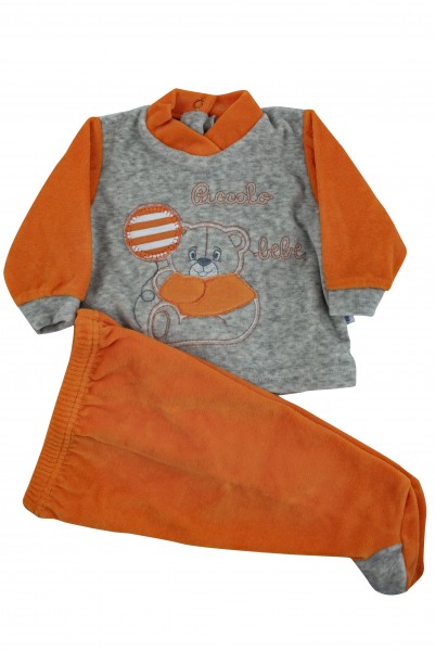 Baby footie clinical outfit in baby chenille.. Colour orange, size 0-1 month Orange Size 0-1 month