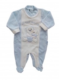 Picture baby footie in chenille my friend. Colour light blue, size 0-1 month